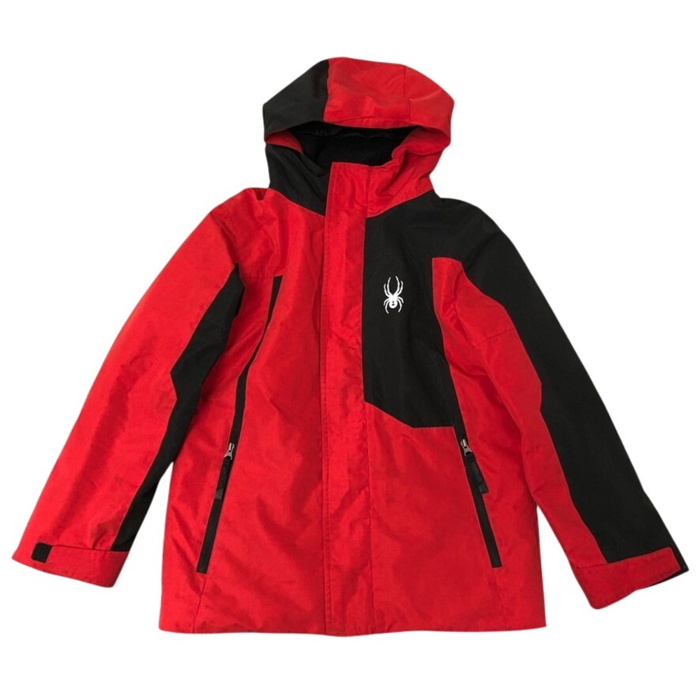 Spyder Ski Jacket Boys Size S 7/8 Kids Red Black Hooded Full Zip Colorblock